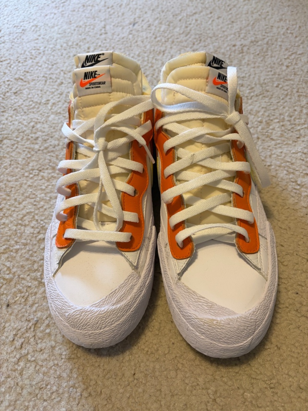 Nike Kids High-Top Sneakers in White and Orange